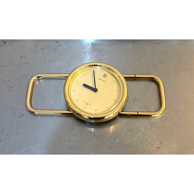 1990s Seiko Postmodern Gold Adjustable Desk Clock For Sale - Image 5 of 5