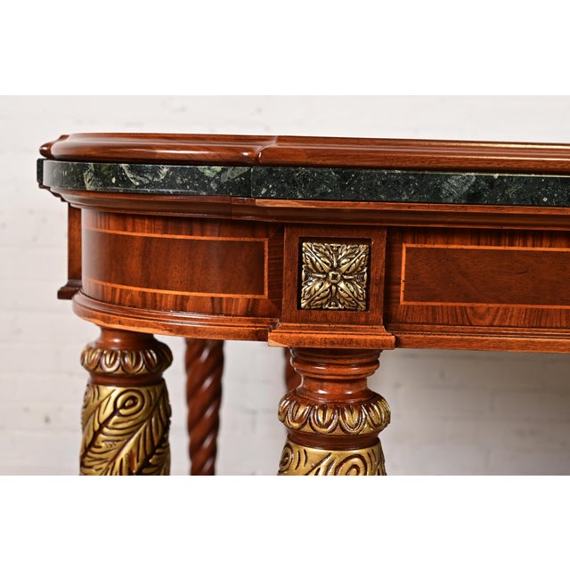 Henredon Grand Provenance Italian Neoclassical Inlaid Cherry and Burl Wood Parcel Gilt Extension Dining Table For Sale - Image 13 of 17
