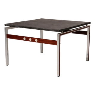 Coffee Table in Slate, Chrome and Wood, Denmark, 1970 For Sale