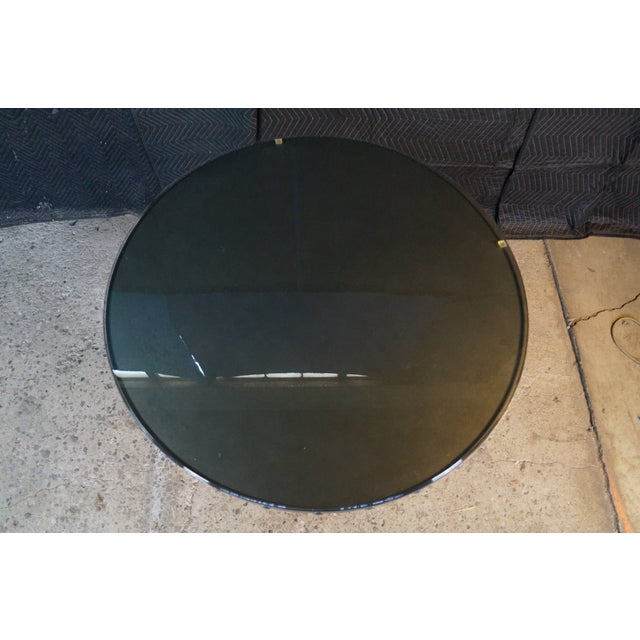 Late 20th Century Rustic Farmhouse Industrial Modern Acacia Metal & Glass Round Dining Table 42" For Sale - Image 6 of 17