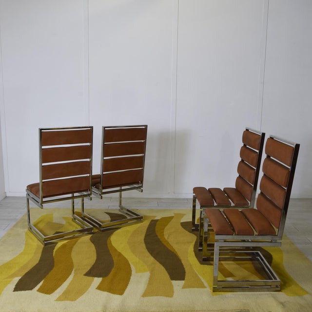 1970s Doghe Model Chairs with Metal Structure and Brown Suede Seat from Metalarte, 1970s, Set of 4 For Sale - Image 5 of 9