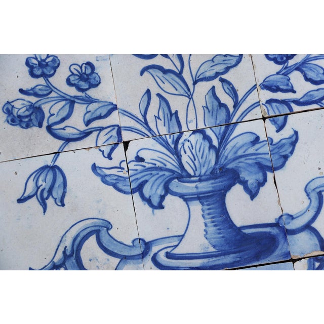 Tile Mural Panel Depicting a Vase With Baroque Flowers, Portuguese, 18th Century For Sale - Image 11 of 12