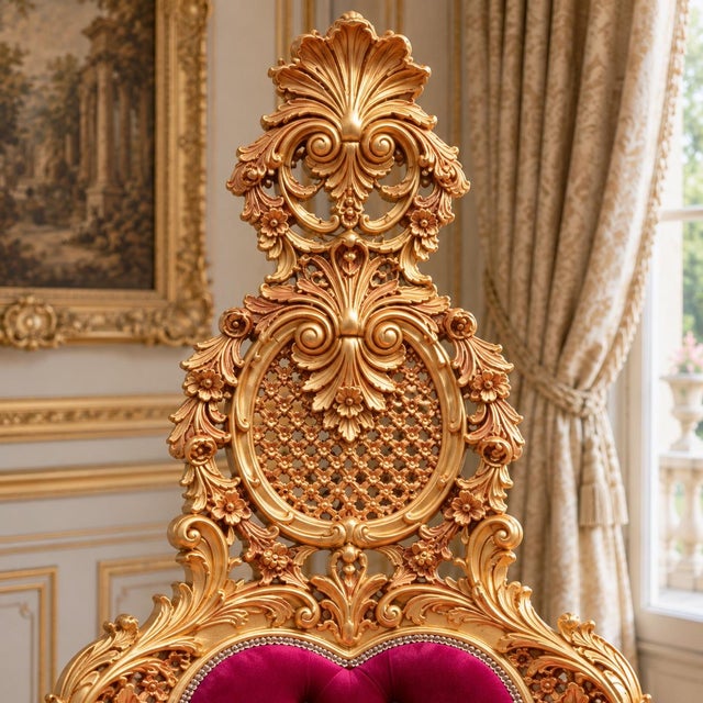 1970s 1970s Italian Artisan Baroque Gold Red Velvet Chairs-Pair For Sale - Image 5 of 11
