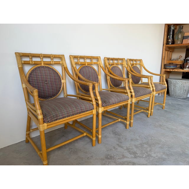 1980s Vintage McGuire Style Bamboo & Leather Wrap Dining Arm Chairs – Set of 4 For Sale - Image 5 of 18