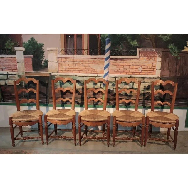 Brown Antique Cherry Dining Chairs, Set of 5 For Sale - Image 8 of 9
