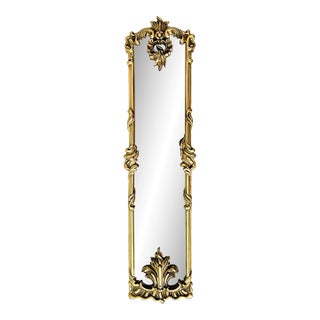 Vintage Heavy Cast Brass Wall Mirror — Rococo Revival / Hollywood Regency Style For Sale