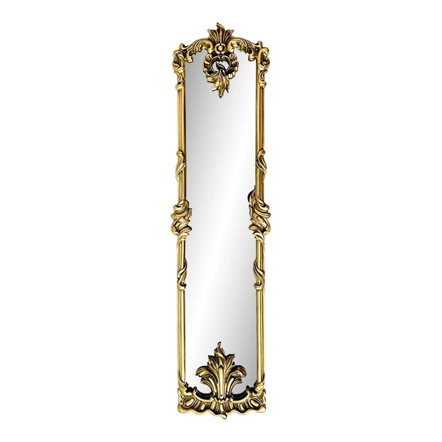 Vintage Heavy Cast Brass Wall Mirror — Rococo Revival / Hollywood Regency Style For Sale