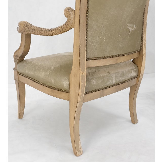 Carved Dolphins Shape Arms Rounded Back Lounge Chairs Leather Upholstery AS IS For Sale - Image 12 of 18