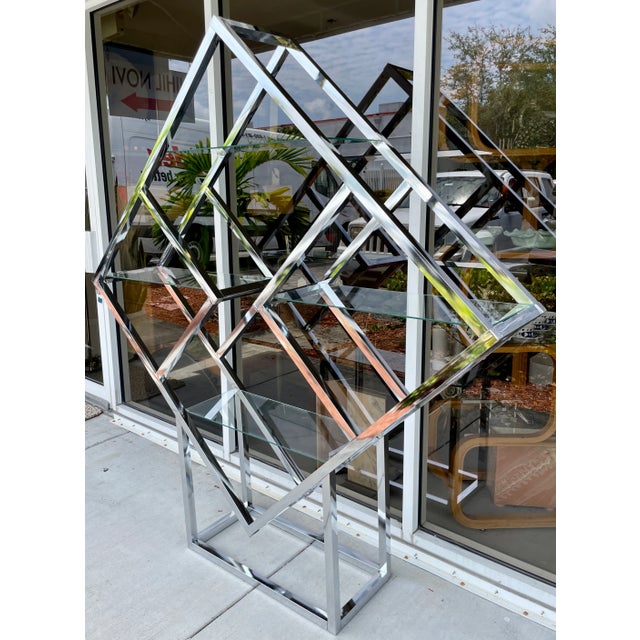 1970s Modernist Geometric Diamond Shaped Chrome Etagère For Sale - Image 5 of 13