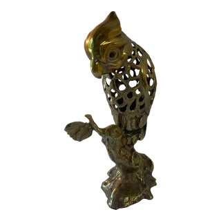 Vintage Brass Parrot on a Tree Limb For Sale