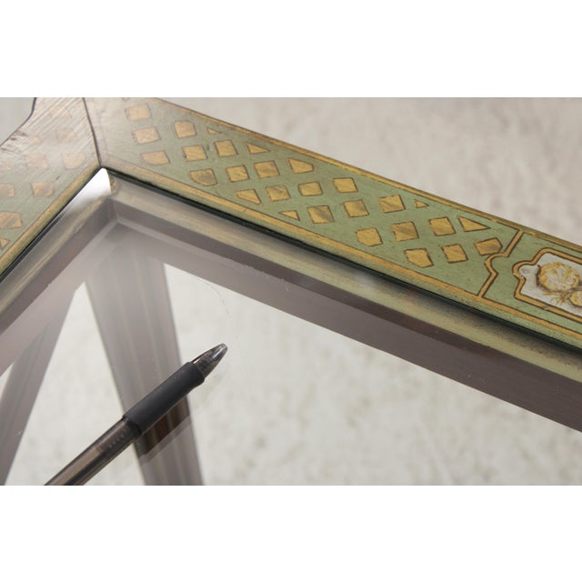 Paint Decorated Glass Top Console Sofa Table For Sale - Image 10 of 13