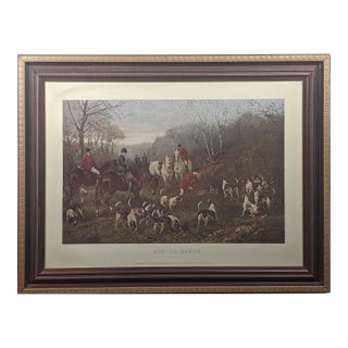 Large Vintage “Run to Earth” Equestrian Lithograph After Heywood Hardy, Professionally Framed- Brown, Red, Blue For Sale