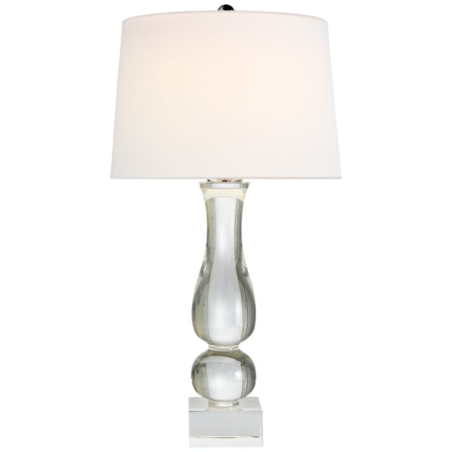 Modern Chapman & Myers by Visual Comfort Signature Contemporary Balustrade Table Lamp in Crystal with Linen Shade For Sale - Image 3 of 3