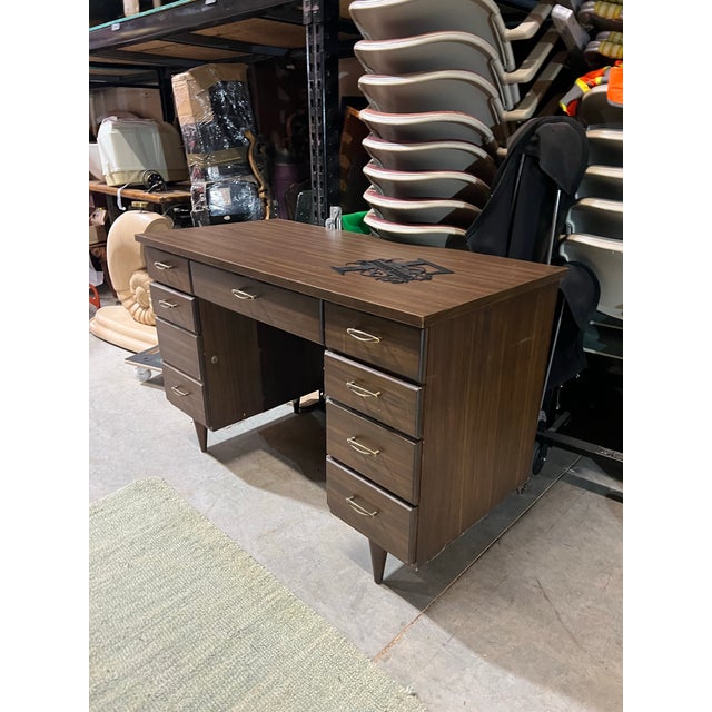 Vintage Mid Century Modern Wooden Desk For Sale - Image 4 of 5