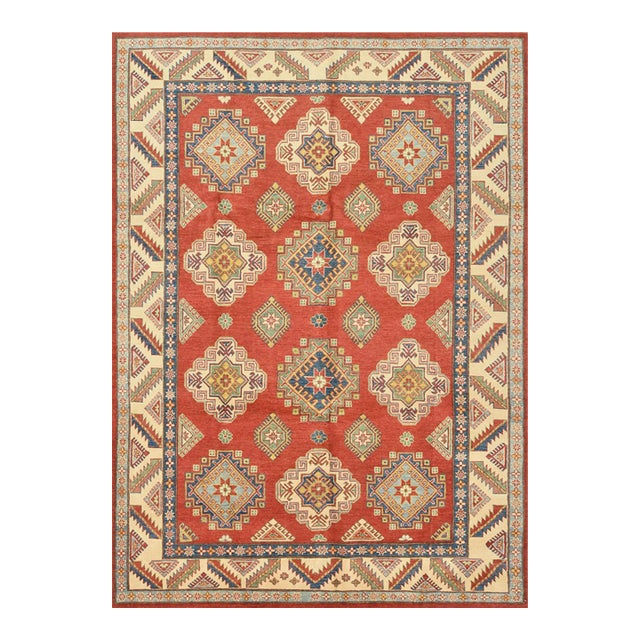 Kazak Rug 8' X 10'10'' Red Wool Geometric Hand-Knotted Oriental Carpet For Sale
