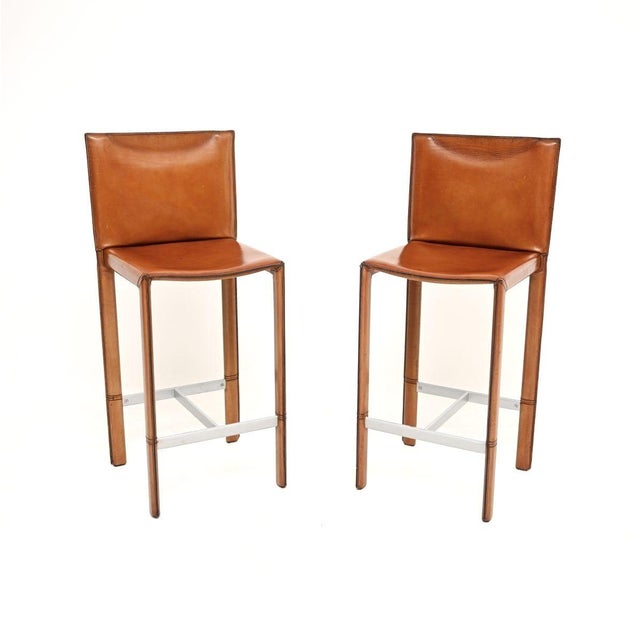 Vintage Italian Leather Bar Stools by Enrico Pellizzoni, 1980, Set of 2 For Sale - Image 11 of 11