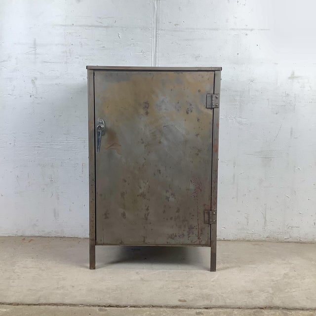 Industrial Vintage Industrial Metal Cabinet With Shelves and Weathered Patina For Sale - Image 3 of 17