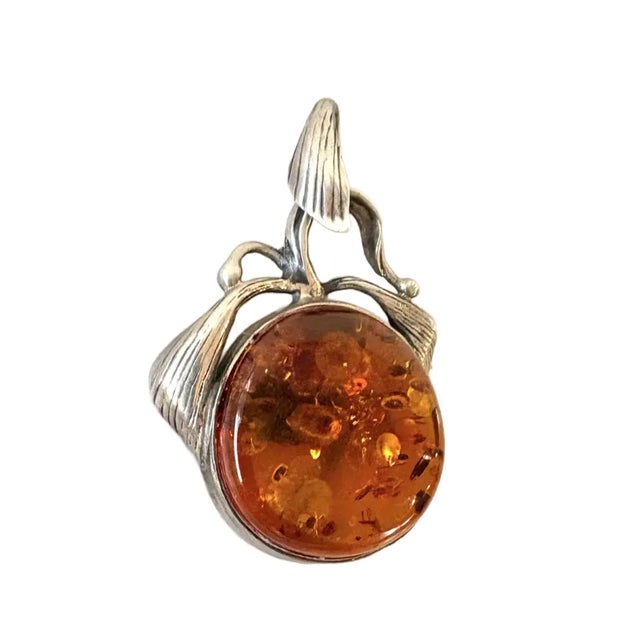 1970s Vintage Sterling Silver Amber Pendant Charm For Sale - Image 5 of 5