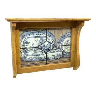 Pine Wood Shelf With Chinoiserie Glass Design For Sale