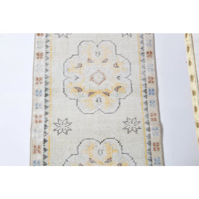 Vintage Turkish Hand-Knotted Wool Cotton White Runner For Sale - Image 6 of 9