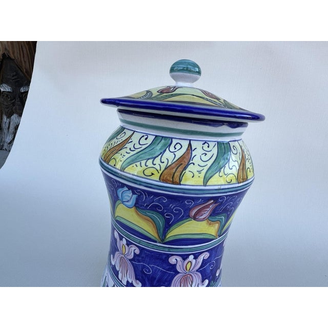 Italian Late 20th Century Jar With Lid, Mario Sambuco, Deruta Italy, Hand Painted, Vantage Italian For Sale - Image 3 of 17