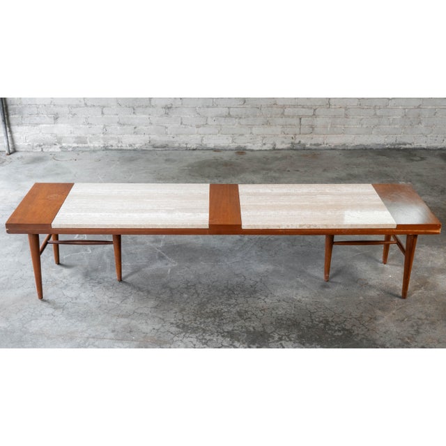 1960s American of Martinsville Walnut & Travertine Coffee Table For Sale - Image 11 of 13