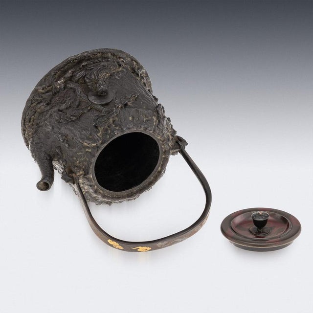 Antique Japanese Cast Iron Seiryudoa Carved Tetsubin Kettle, 1890s For Sale - Image 4 of 18