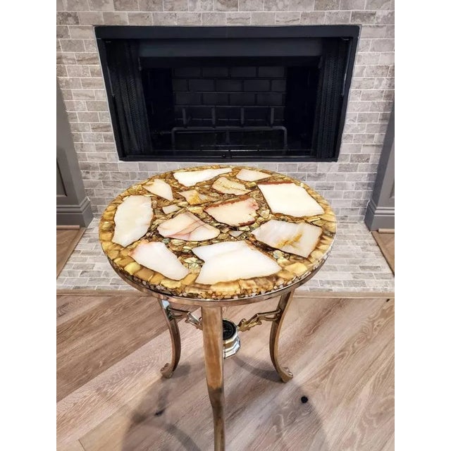 Metal Hollywood Regency Modern Arturo Pani Agate Stone Accent Table With Compass For Sale - Image 7 of 11