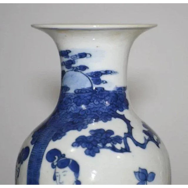 Chinese 19th Century Chinese Blue & White Porcelain Baluster Shaped Vase in the Kangxi Taste For Sale - Image 3 of 9