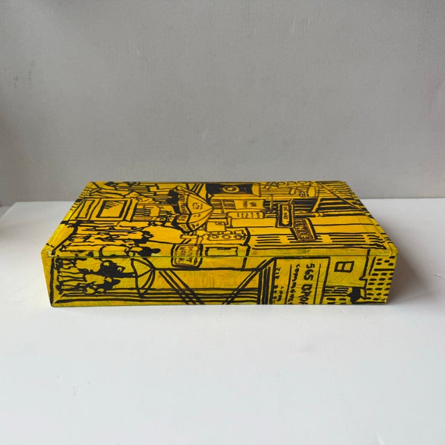 Unique Painted Wood Cigar Box Artist Signed Usawa New York City Theme For Sale - Image 9 of 12