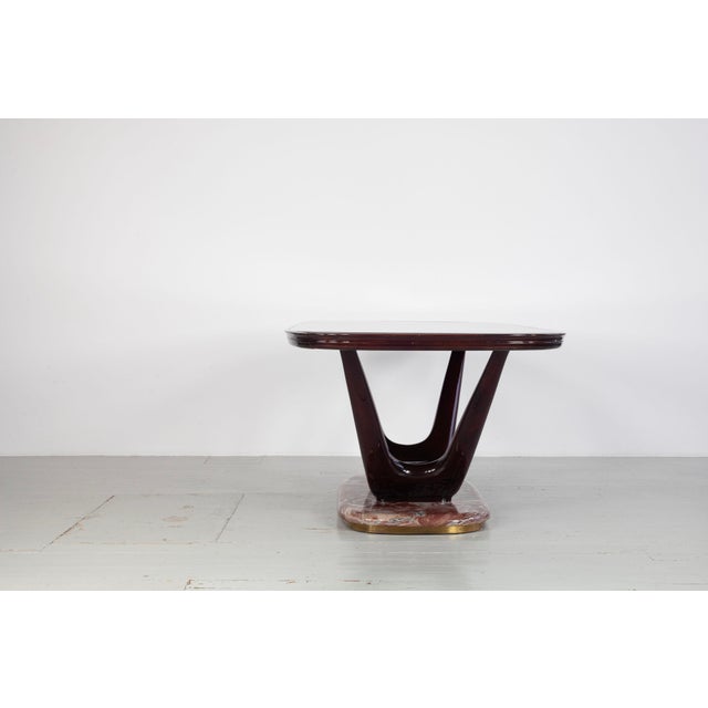 1950s Oval Dining Table with Aubergine-Colored Glass Top and Marble Base, Italy, 1950s For Sale - Image 5 of 18