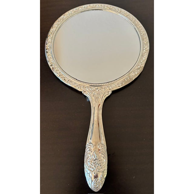 Traditional Vintage Ornate Floral Vanity Mirror and Hairbrush Set For Sale - Image 3 of 14