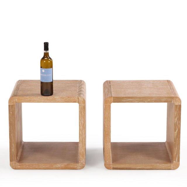 1990s Pair of Contemporary Cube Tables in Cerused Oak, C. 1990 For Sale - Image 5 of 6