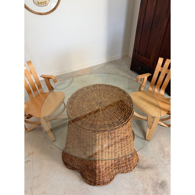 Danny Ho Fong Tromp l'Œil "Ghost" Rattan Table + Round Glass Dining or Surrealist Game Table For Sale - Image 4 of 18