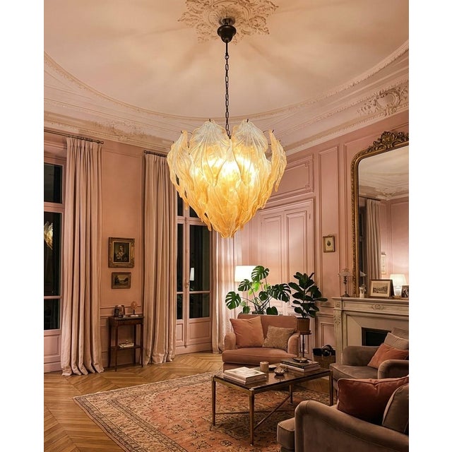 1980s Vintage Opal Leaf Chandelier in Murano Opal Glass, 1980 For Sale - Image 5 of 13
