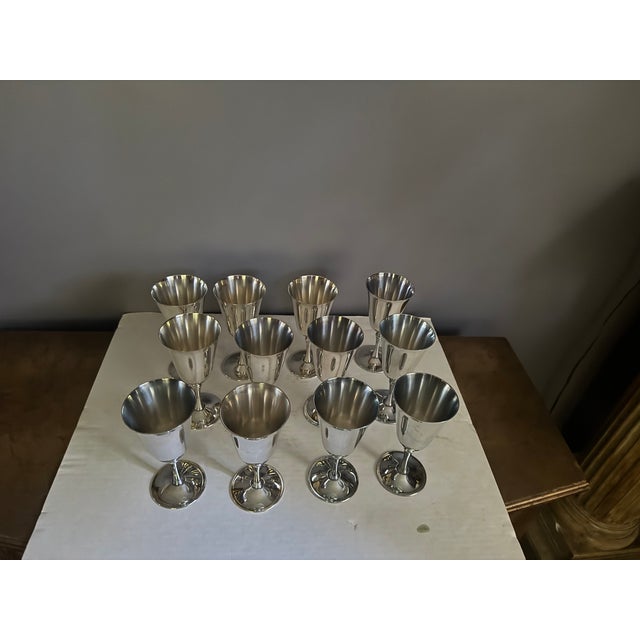 Mid 20th Century Vintage e.l. De Uberti Dul1 Silverplate Goblets Made in Italy Set of 12 For Sale - Image 5 of 15