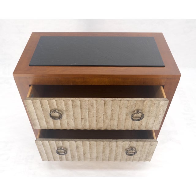 Baker Slate Top Silver Leaf Scallop Front Two Drawers Night Stand End Table MINT For Sale - Image 13 of 16