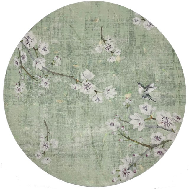 Chinoiserie Nicolette Mayer Blossom Fantasia Celadon 16" Round Pebble Placemat, Set of 4 For Sale - Image 3 of 3