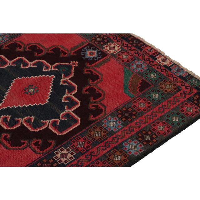 Rug & Kilim’s Baluch Tribal Runner Rug With Red and Navy Blue Diamond Medallions For Sale In New York - Image 6 of 8