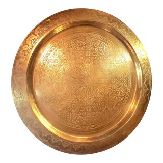 Vintage Moroccan Hand-Hammered Brass Tray/Tabletop For Sale