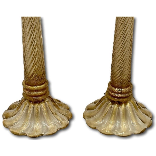 Mid 20th Century Mid Century Hand Made Italian Murano Goldstone Art Glass Table Lamp Bases - a Pair For Sale In Boston - Image 6 of 18