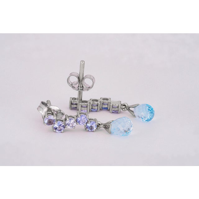 Metal Topaz Briolette, Tanzanite Earrings Studs- Set of 2 For Sale - Image 7 of 9