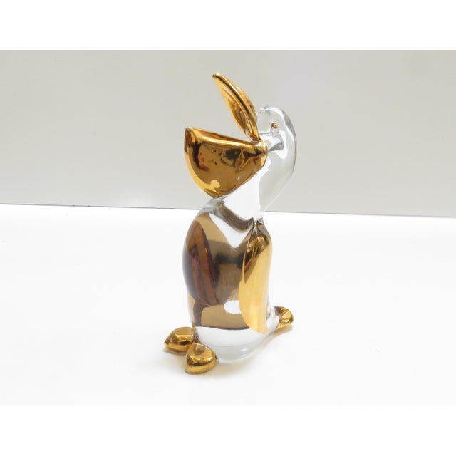 Vintage Murano gold infused clear glass sculpture of a pelican - Made in Venice