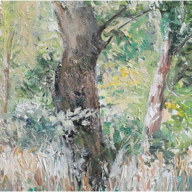 Forest Edge by Judith Peck | Oil Painting of a wooded area with trees and greenery For Sale