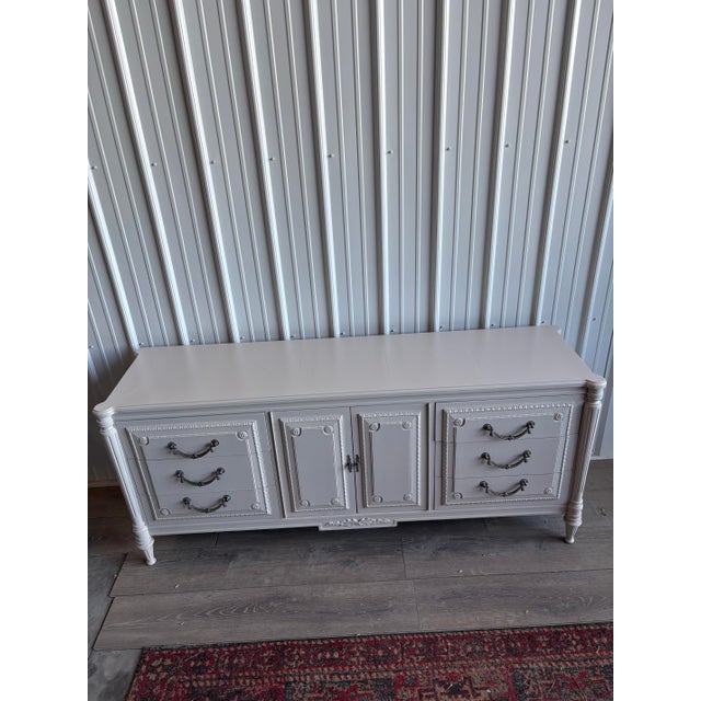 French Provincial 1970s French Provincial Dresser in Soft White With Carved Detailing and Cabinet Storage For Sale - Image 3 of 9
