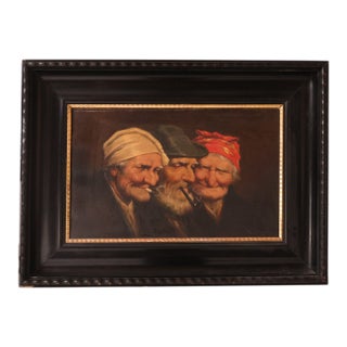 19th Century French Interior Scene With Figures on Canvas For Sale