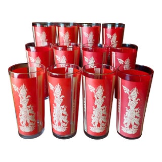 Mid 20th Century Culver Thai Goddess 22k Gold Red Highball Glasses – Set of 12 For Sale