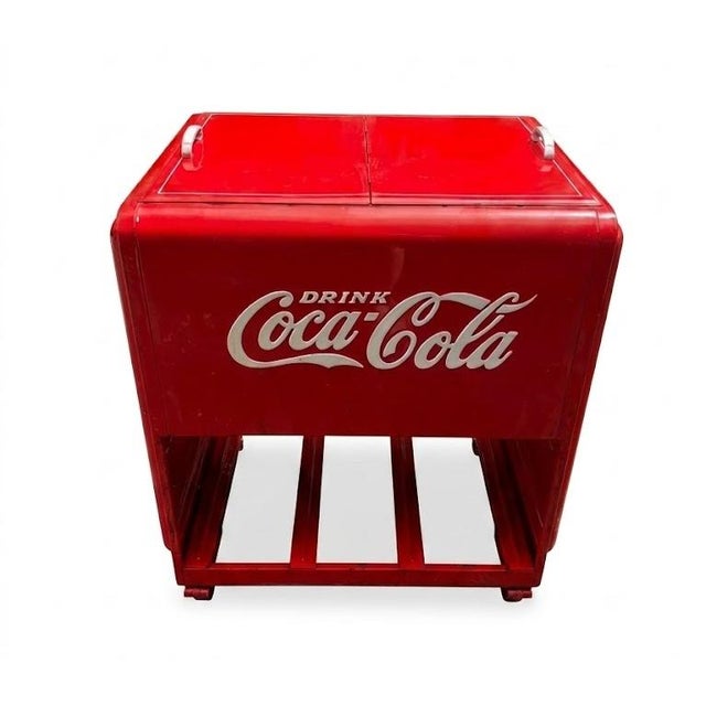 A highly collectible Coca-Cola Westinghouse Standard cooler in classic bright red with embossed “Drink Coca-Cola” on all...