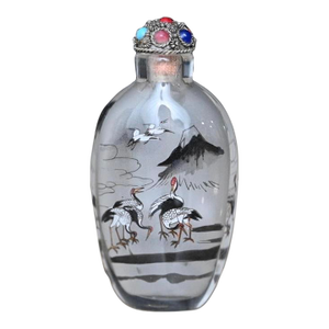 Mid 20th Century Chinese Heron Inside-Painted Snuff Bottle