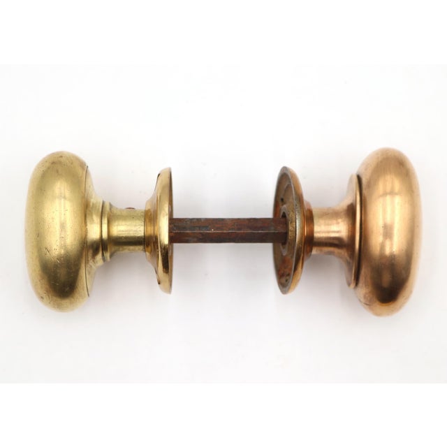 Traditional Vintage Oval Brass & Copper Passage Door Knob Set For Sale - Image 3 of 6